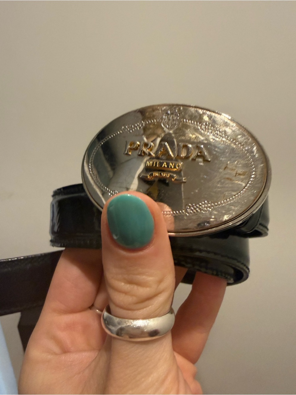 Prada Black Patent Leather Oval Logo Buckle Belt - Picture 2 of 4